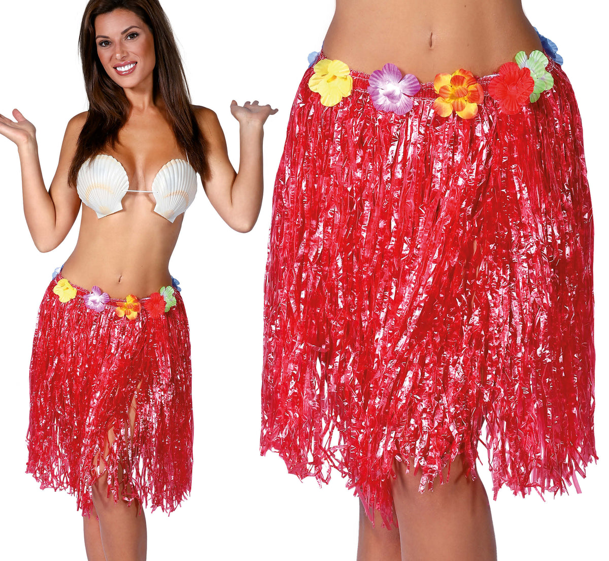 GP17630 – Hawaii Rock für Damen 50 bis 55 cm mit Blumen – Farbe: Rot