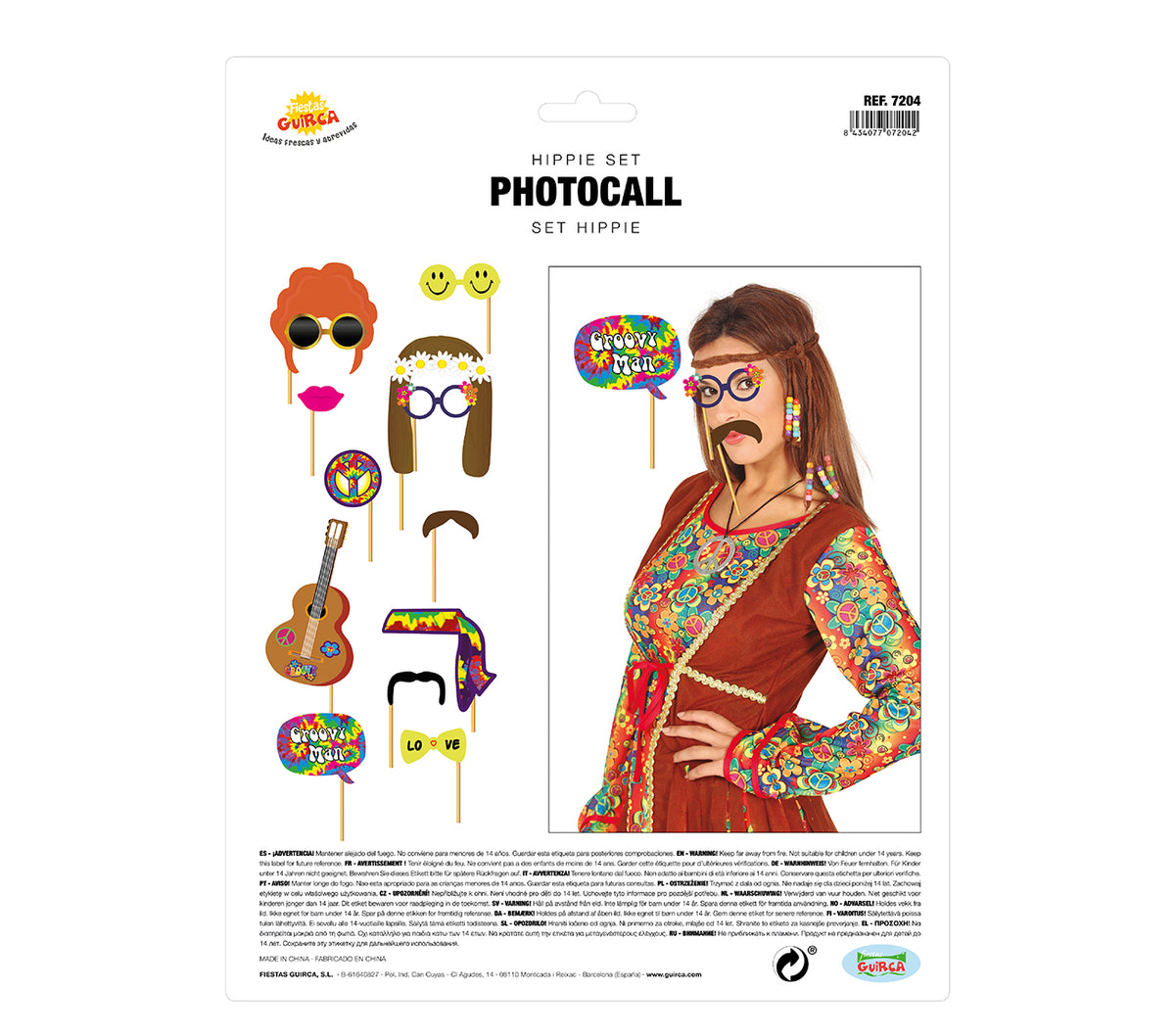 GP7204 – Hippie Fotorequisiten 12 teilig 18 cm – Farbe: Mehrfarbig