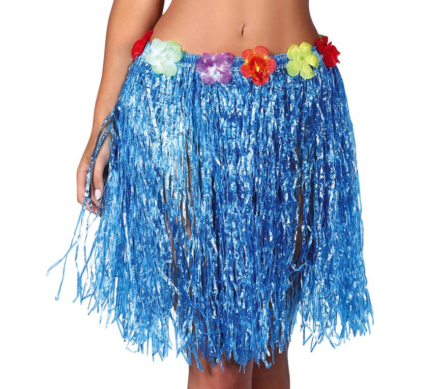 GP17630 – Hawaii Rock für Damen 50 bis 55 cm mit Blumen – Farbe: Blau