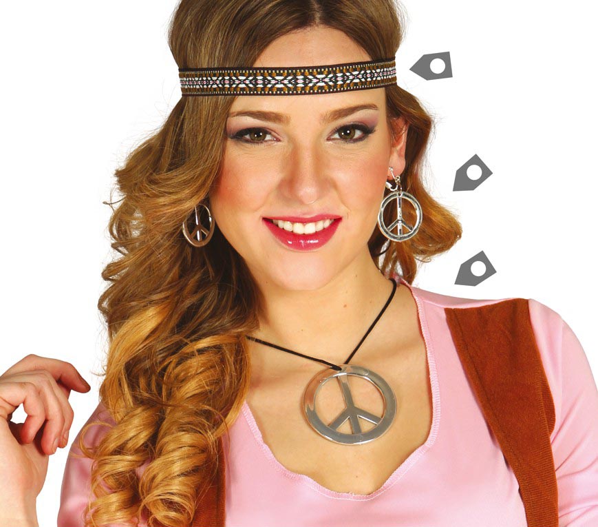 GP18469 – Hippie Accessoire Set für Damen mit Peace Kette – Farbe: Mehrfarbig, Ansicht 2