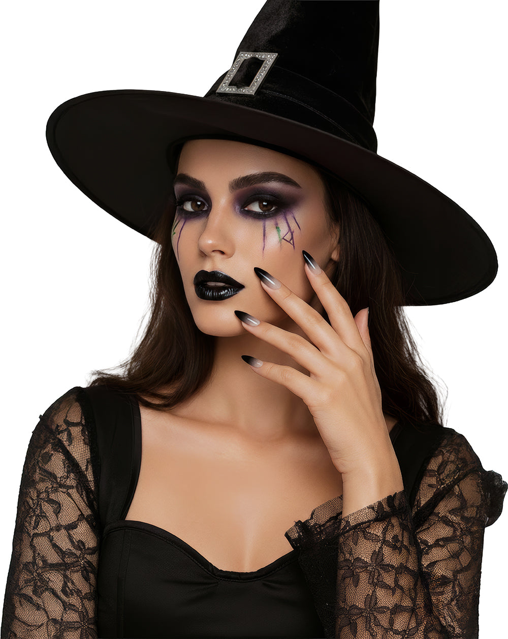 GP15920 – Lange Kunstnägel für Damen Stiletto Gothic – Farbe: Grau-schwarz