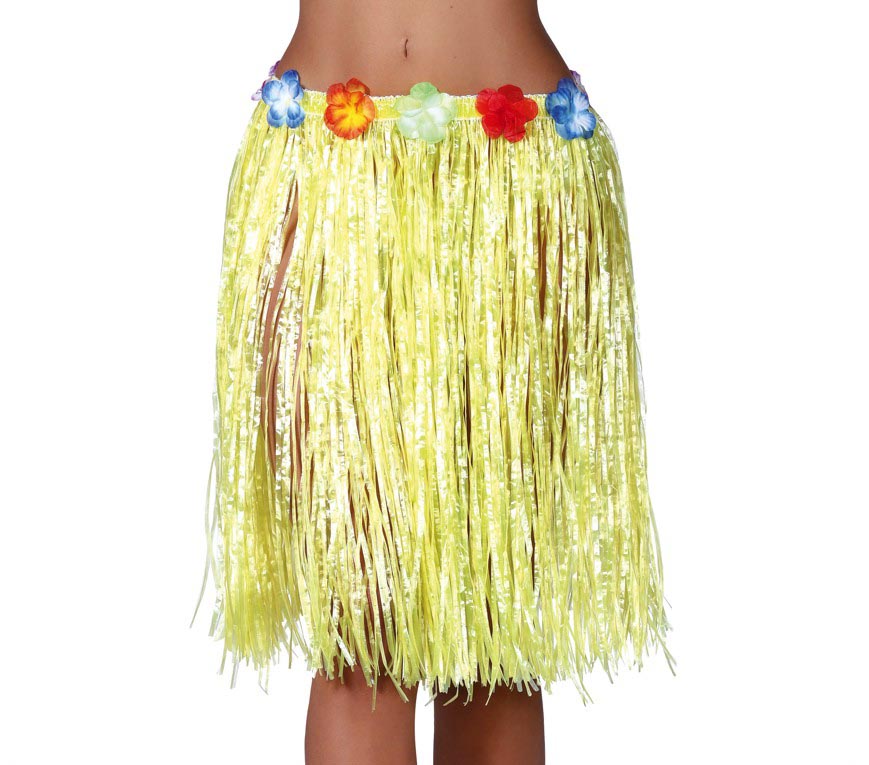 GP17630 – Hawaii Rock für Damen 50 bis 55 cm mit Blumen – Farbe: Gelb, Ansicht 2
