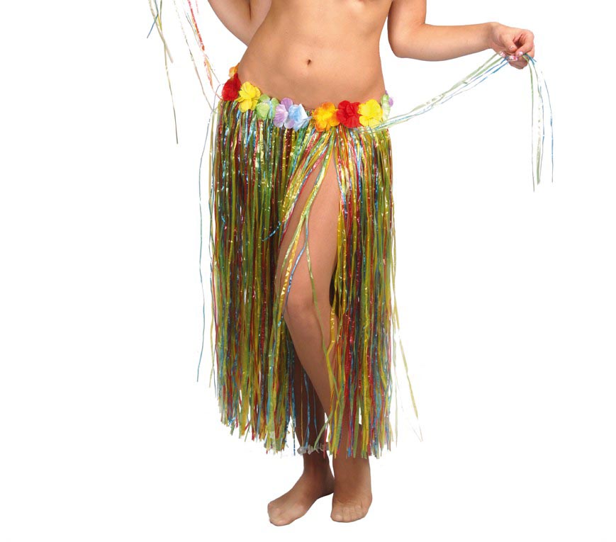 GP17637 – Langer Hawaii Rock für Damen 75 cm mit Blumen – Farbe: Mehrfarbig