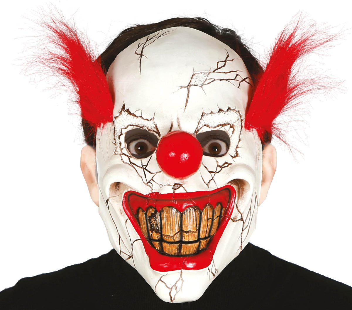 GP2484 – Latex Horrorclown Maske für Erwachsene mit Haaren – Farbe: Weiß