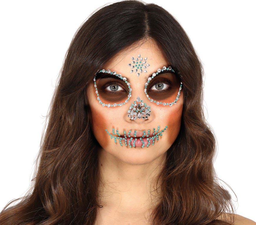 GP15807 – Totenkopf Gesichtsschmuck für Damen 13 x 15 cm – Farbe: Grün