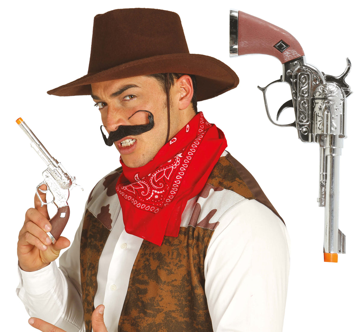 GP18444 – Cowboy Revolver für Erwachsene 25 cm silber – Farbe: Silber