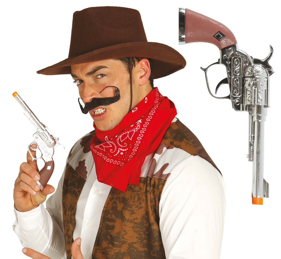 Cowboy Revolver für Erwachsene 25 cm silber