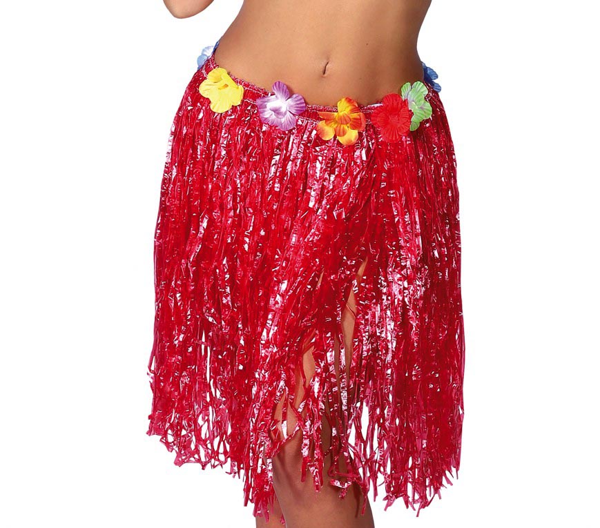 GP17630 – Hawaii Rock für Damen 50 bis 55 cm mit Blumen – Farbe: Rot