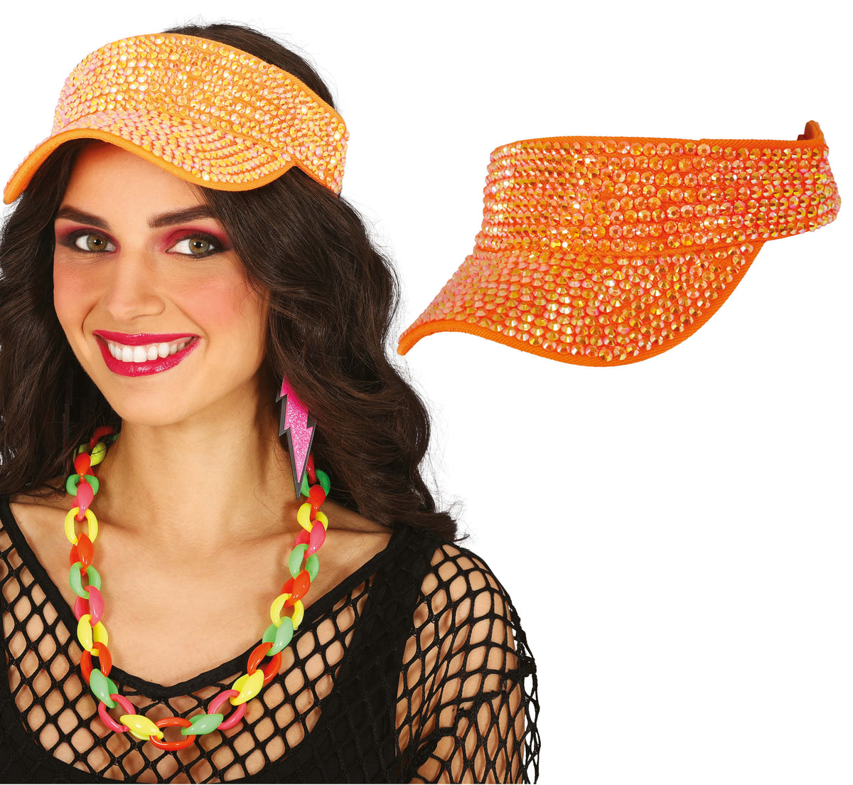 GP13827 – Strass Visor für Erwachsene 80er Jahre – Farbe: Orange