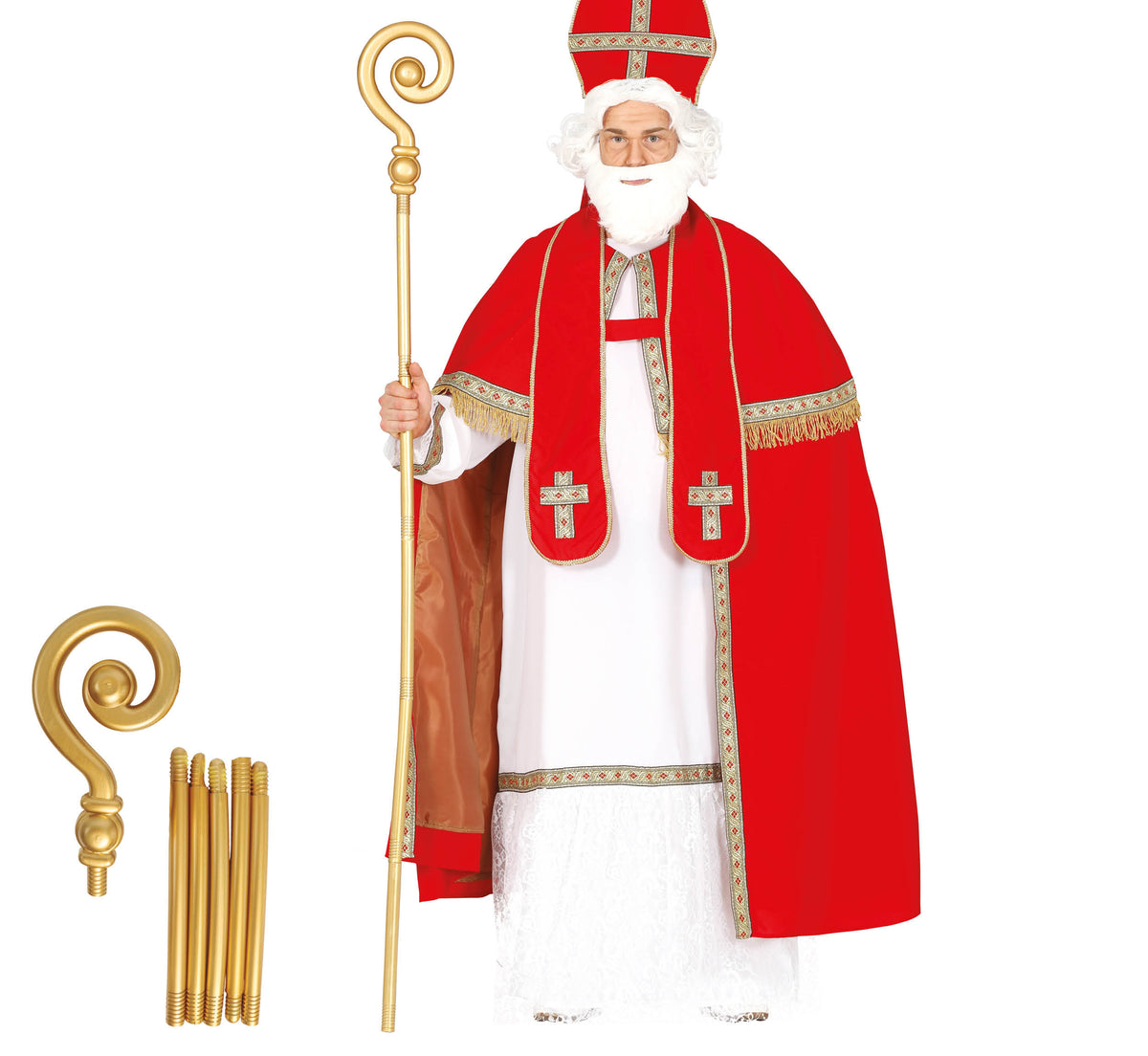 GP16905 – Nikolaus Bischofsstab für Erwachsene 182 cm – Farbe: Rot