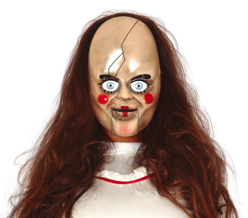 GP2261 – Horror Puppen Maske für Erwachsene mit Riss – Farbe: Beige, Ansicht 2
