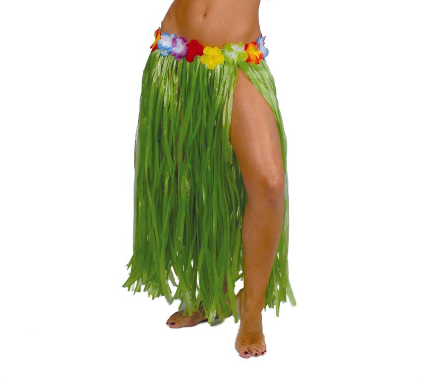 GP17637 – Langer Hawaii Rock für Damen 75 cm mit Blumen – Farbe: Grün