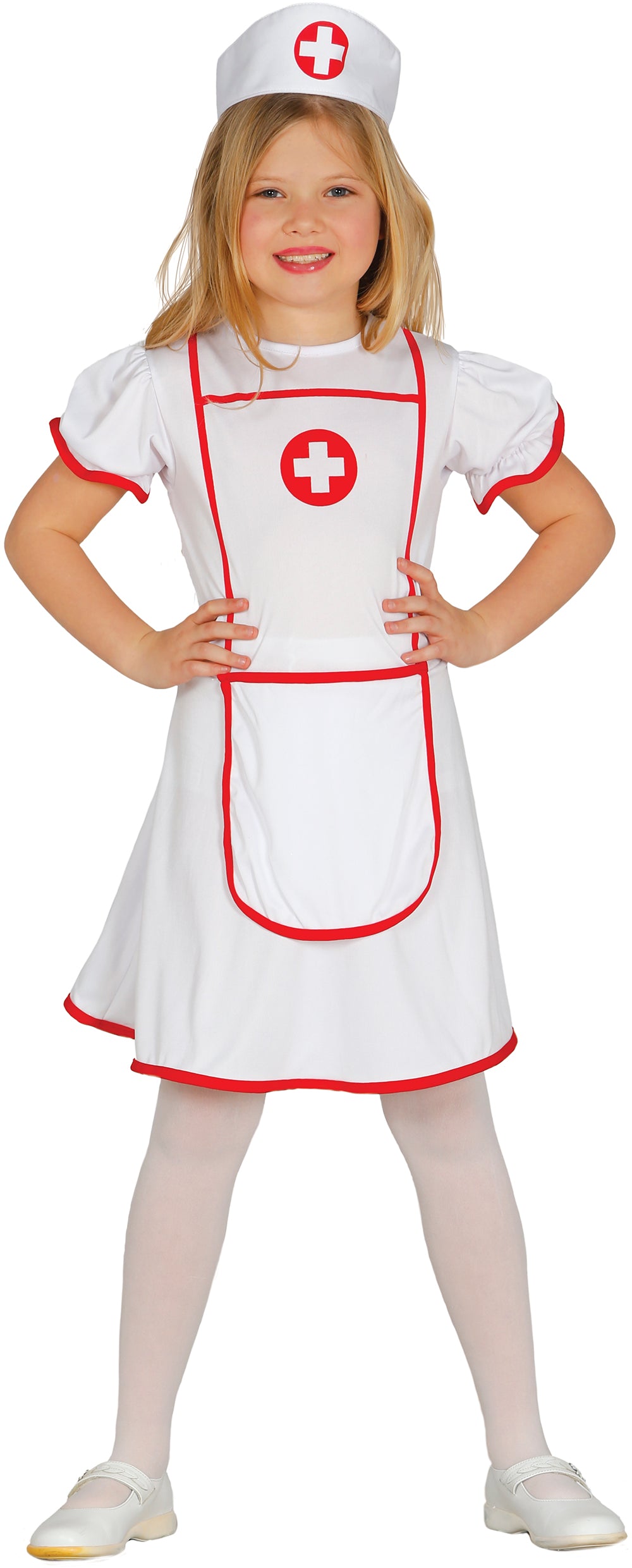 GP85946 – Krankenschwester Kostüm für Mädchen mit Haube – Größe: 98/104, 140/146 – Farbe: Weiß