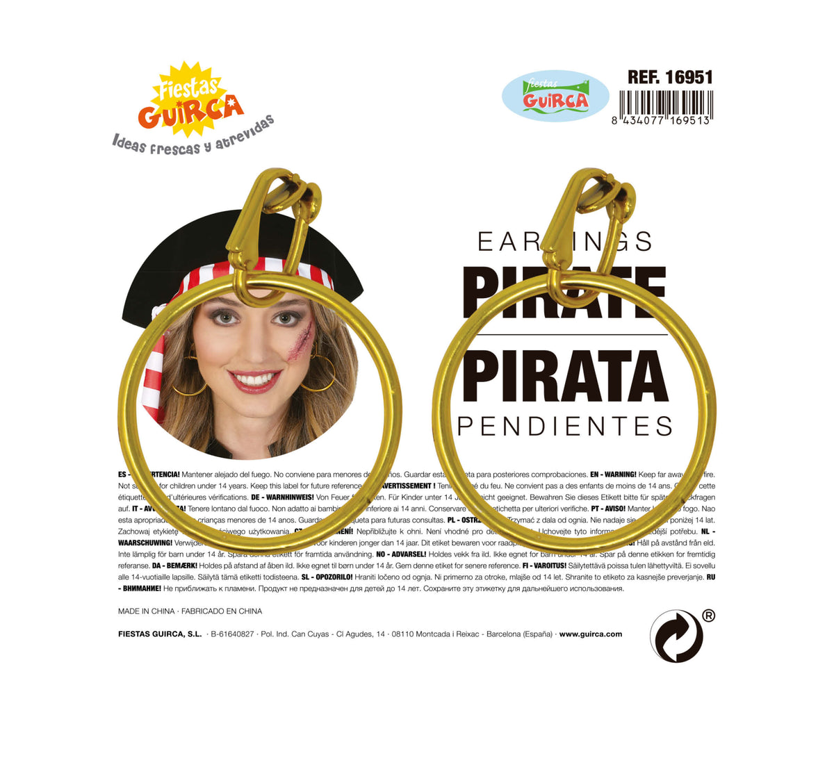 GP16951 – Piraten Ohrringe für Erwachsene 4 cm Kreolen – Farbe: Gold