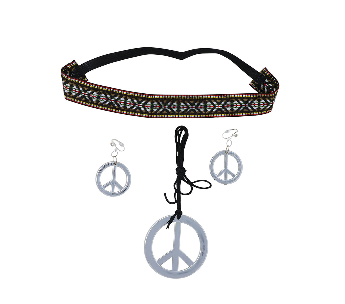 GP18469 – Hippie Accessoire Set für Damen mit Peace Kette – Farbe: Mehrfarbig