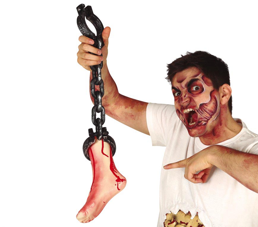 Abgetrennter Fuß mit Kette 65 cm blutig