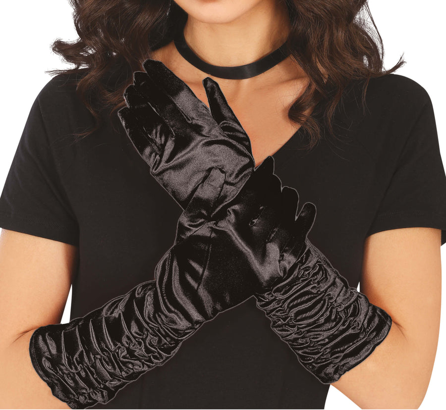 Glamour Handschuhe für Damen 40 cm gerafft