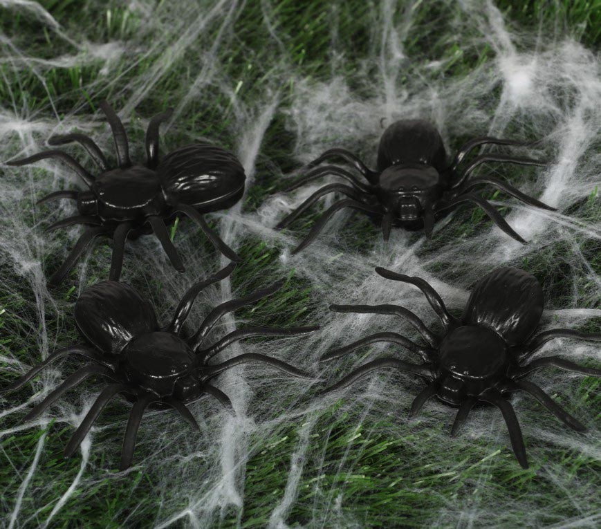 4 Spinnen schwarz 10 cm Halloween Deko