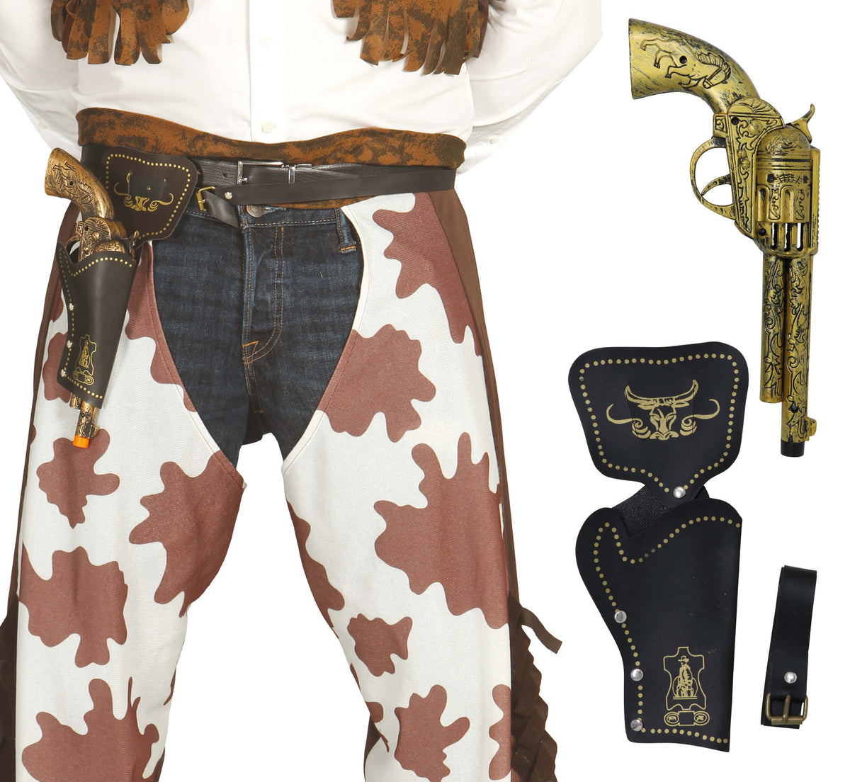 GP18448 – Cowboy Holster für Erwachsene mit Pistole 29 cm – Farbe: Schwarz