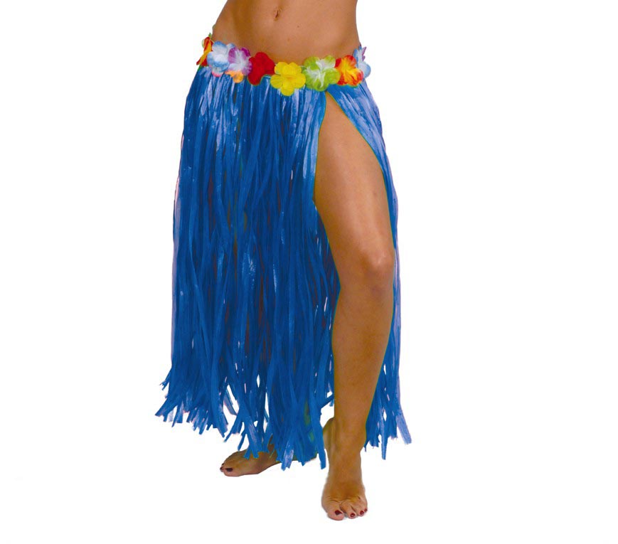 GP17637 – Langer Hawaii Rock für Damen 75 cm mit Blumen – Farbe: Blau