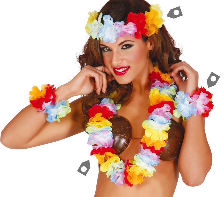 GP18507 – Hawaii Blumen Set für Erwachsene bunt – Farbe: Mehrfarbig, Ansicht 2